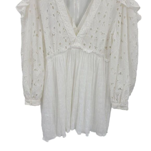 IRO Dress Cottagecore Eyelet Lace Cutout Ruffle Puff Sleeve Mini Babydoll M - Picture 9 of 17